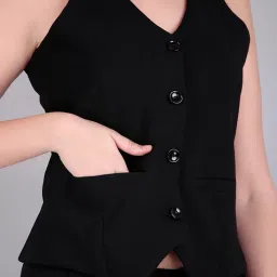 rocksy Women’s Waistcoat Jacket | Regular Fit Sleeveless Formal Top | V Neck Coat for Office & Casual Wear. image 4