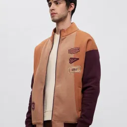the souled store Ticket To Nowhere Men and Boys Long Sleeves Stand Collar Zipper Front Brown Cotton Blend Oversized Racer Jackets image 2