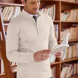 denimholic Men High Neck Zipper Full Sleeve Cotton Knitted Winter Sweater for Men image 1