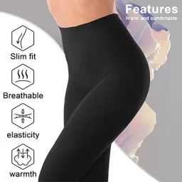 chacko Women Warm Thick Fur Lined Fleece Winter Thermal Soft Legging Tights Stocking - Slim Fit_Black image 2