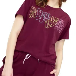 zeyo Women's Cotton Typography Wide Bottom Night Suit Set Of Top & Pajama Set image 1