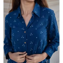 iklo Women's Indigo Dabu Printed Slub Cotton Kurta | Handcrafted Ethnic A-Line Kurti | Festive & Casual Wear | Breathable Pure Cotton image 5