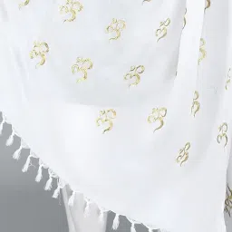 exotic india Prayer Shawl with Zari Embroidered Om Motif - Viscose Cotton image 5