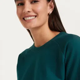 amazon brand - symbol Women Cotton Blend Round Neck Regular Fit Cropped Sweatshirt (Pullover) image 3