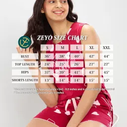 zeyo Women's Cotton Heart Printed Stylish Relaxed Night Suit Set Of Top & Shorts 5604 image 5