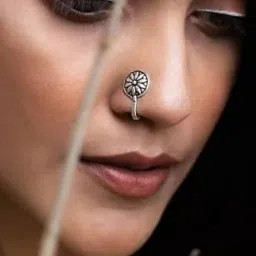 vama Fashions Oxidised Metal German Silver Nose Pin Ring Studs Body Piercing Jewellery Nosepin for Women image 4