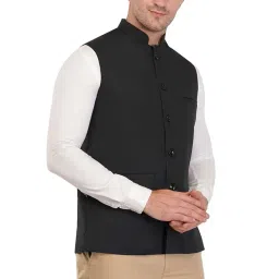 malik's kurta king Men's Black Solid Nehru Jacket Waistcoat - Formal & Casual image 4