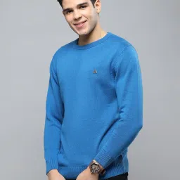 cloak & decker Mens Solid Blue Round Neck Full Sleeves Pullover image 1