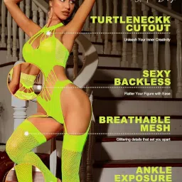 girlfriend Sexy Women's Lingerie Set - Lace Babydoll Outfits 1 Piece Fishnet Bodysuit with Attached Mini Skirt with Stockings image 3