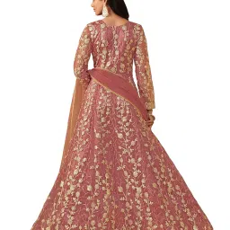 rudraprayag Net And Santoon Embroidered Semi Stitched Anarkali Gown For Women image 1
