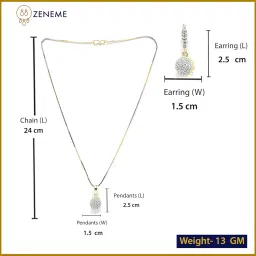 zeneme American Diamond Gold Plated Jewellery necklace for girls Pendant Set image 4