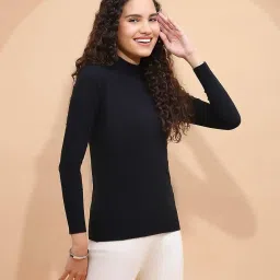 global republic Solid Polyester Blend Slim Fit Turtle Neck Full Sleeves Skivvy for Women (3344) image 2