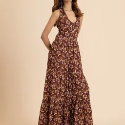 moomaya Printed Jumpsuit For Women Viscose Rayon Halter Neck Summer Jumpsuit image 2