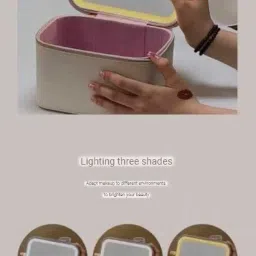 Glaceon Jewellery Box with Mirror,Portable Makeup Box with Mirror, Travel Makeup Bag with LED Mirror And Light, Mini Box Jewellery Box for Necklaces, Watches, Ring (GL-03, Small Size:19*13.5*13.5 cm) image 5