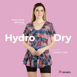 rovars Poly Jersy - Printed Swimming Costume for Women Frock Style [Half Sleeves - Half Length - Without Pads] image 3