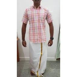 finito fa Men Cotton Dhoti White Gold Border Vesti Traditional Wrap Indian Ethnic Outfit 2 Meter Fine Fabric Inner Layer Cultural Dressing Base Occasion Wear Plain Lower Garment image 4