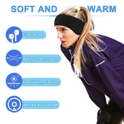 violetfox Ear Warmers Headband, Fleece Earmuffs Running Headband Winter Ear Covers Moisture Wicking Sweatband Ski Sport Headband for Men & Women (Black, Gray, Navy) image 2