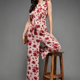 miss chase Women's Round Neck Sleeveless Floral Wide Leg Jumpsuit with Pockets image 5