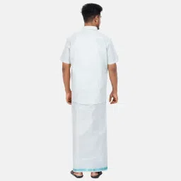 yanai SRS PRIDE Mangalya White Cotton Formal Shirt with Traditional Dhoti Tissue Set for Men, image 5