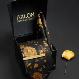 axlon Floral Tie For Men – Formal Ties Set With Pocket Square, Cufflink, Tie Clip & Flower Pin With Gift Box For Mens (AXFW) image 1