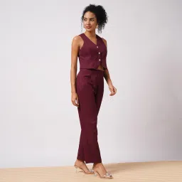 globus Women V-Neck Front Pockets Detail Vest with Pleated Trousers Workwear Co-Ord Set image 1