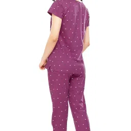 zeyo Women's Cotton Star & Dot Printed Night Suit set of Top & Pajama Set 5300 image 2