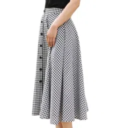 mrugneni Girls Midi Length Cotton Check Skirt 114 Black, Free Size image 2