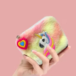 neel Unciorn Fur Coin Pouch for Girls Small Cosmetic Pouch Card Holder Zipper Closer Soft Stuff Coin Pouch Cash Holder Pouch Cute Fancy Coin Pouch for Girls Best Return Gift Set for Girls (2pcs) image 5