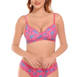 luzwe Women's Cotton Flower Printed Non Padded Bra & Panty Regular Lingerie Set Combo Pack of 3 image 2