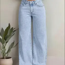 nifty Women's Denim Stretchable High Waist Light Wash Baggy Jeans || Back Pocket Bow tie Detail image 1