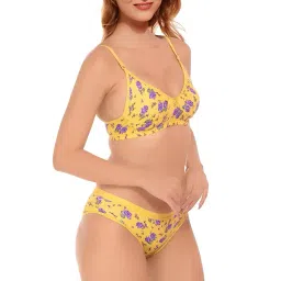 luzwe Women's Cotton Flower Printed Non Padded Bra & Panty Regular Lingerie Set Combo Pack of 3 image 5