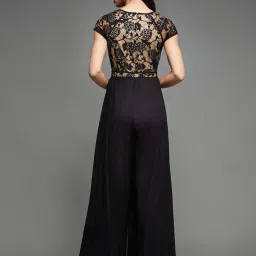 miss chase Women's Sweetheart Neck Raglan Sleeve Floral Lace Overlaid Viscose-Rayon Regular Length Jumpsuit image 3