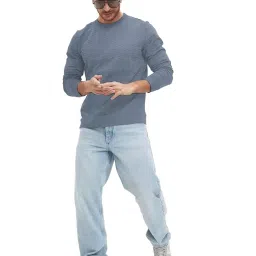 leotude Men's Regular Fit Cottonblend Full Sleeve Textured Solid T-Shirt for Men (Color Grey) image 2