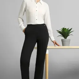 van heusen Women's Cotton Blend Fit & Flare High Waist Stretch Pants image 4