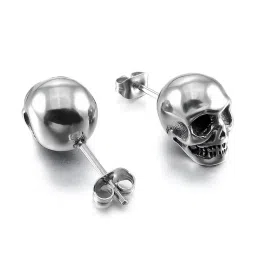 peora 316L Stainless Steel Black Tone Skull Stud Earrings For Men Boys - Valentines Gift for Him image 4