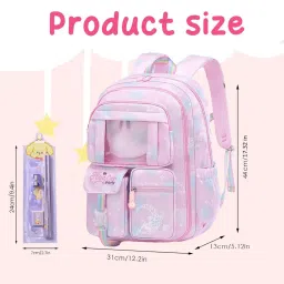 palay School Backpacks for Girls Stylish School Bags for Girls Kids 7-12 Years Old Cartoon Water Resistant Backpack Durable Burden Relief School Bag Children's Day Birthday Gift for Girls image 1