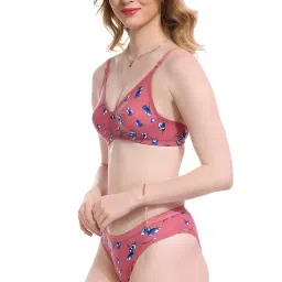 luzwe Women's Flower Printed Bikini Non Padded Molded Bra & Panty Regular Lingerie Set|Bra Panty Set|Panty Bra Set for Women Combo Pack of 3 image 2