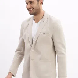 showoffff SHOWOFF Men's Solid Notched Lapel Beige Single Breasted Blazer-EX-Metty_Beige image 1