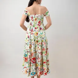 zwerlon | Dress for Women | Women's Midi Dress | Abstract Floral Print | Smocked Bodice & Ruffle Hem image 1