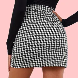 dream beauty fashion Women's Highwaist Short Mini Skirt Houndstooth Print Casual Bodycon Pencil Skirt with Elastic Rubber Band (17" inches) -Polo Skirt image 4