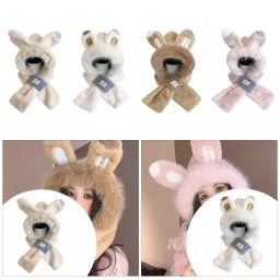 club bollywood The Style SutraWinter Hat Scarf Comfortable 2 in 1 Beanie Headwear Cartoon Plush Animal Hat Beige|Clothing, Shoes & Accessories | Womens Accessories | Hats image 2