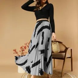 lookshine | Skirt for Women | Brush Printed Skirt | Stylish and Beautiful Brush Print | Brush Pleated Maxi Skirts for Women | Perfect for Western Skirt | Long Elastic Waist image 4