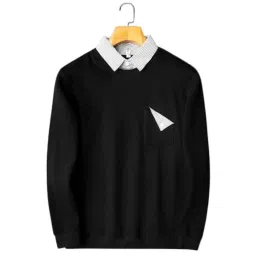 zozera Ribbed-Elegance-Striped-Collar-Sweatshirt Black| S, M, L, XL, 2XL image 2