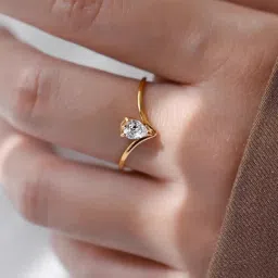 aaishwarya 18K Gold Plated Waterproof Anti-Tarnish V-Shaped Tear Drop Zircon Ring |Gift for Women and Girls image 1