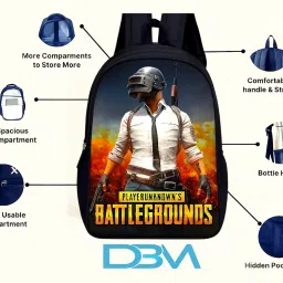 dbm 37L Battlegrounds PUBG Printed Laptop Backpack with Side Secret Pocket for Boys | Trendy School & College Bag | Stylish Travel Backpack with Spacious Compartments for Work & Casual Use (Black) image 3