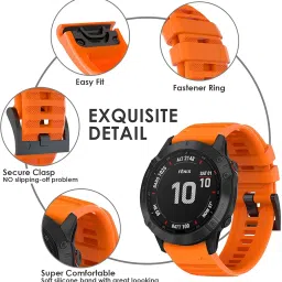 Zitel® Watch Band Compatible with Garmin Fenix 7X, Fenix 6X/6X Pro, Fenix 5X/5X Plus, Fenix 3/3 HR, Descent MK1, D2 Delta PX, D2 Charlie, 26mm Sport Strap (Orange) image 2