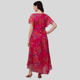 fashion2wear Women's Georgette Floral Digital Print Short Sleeve Full-Length Fit & Flare Long Gown Dress for Girls (LN-X9TQ-MN1D) image 5