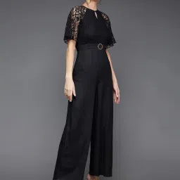miss chase Women's Round Neck Flared Sleeve Floral Regular Jumpsuit with Pockets image 2