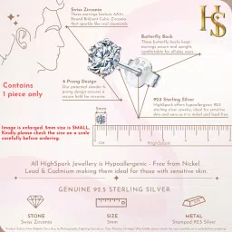 highspark 925 Silver Solitaire Stud Earring | 92.5 Sterling Silver & Diamond Like Brilliance Zirconia Top | Single Stud for Men | 5mm image 1