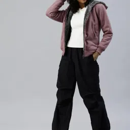 adbucks Winter Wear Jacket Inside Full Black & White Fur & Made by Rich Cotton Fabric with Hoodies for Womens image 3